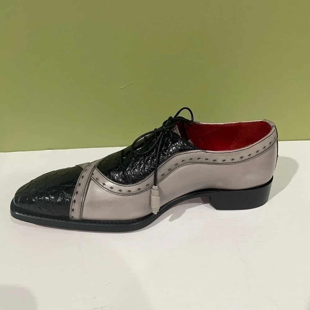Fennix Italy shoes dressy leather calf /alligator gray/black - Picture 3 of 5